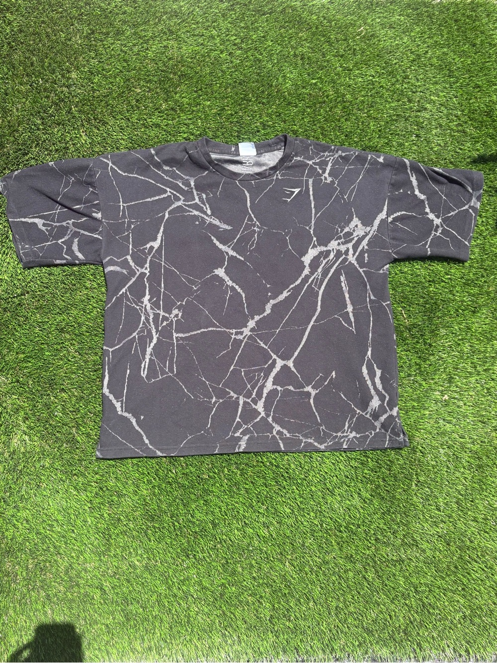 Gymshark Black Tee with Gray Marble Vein Print